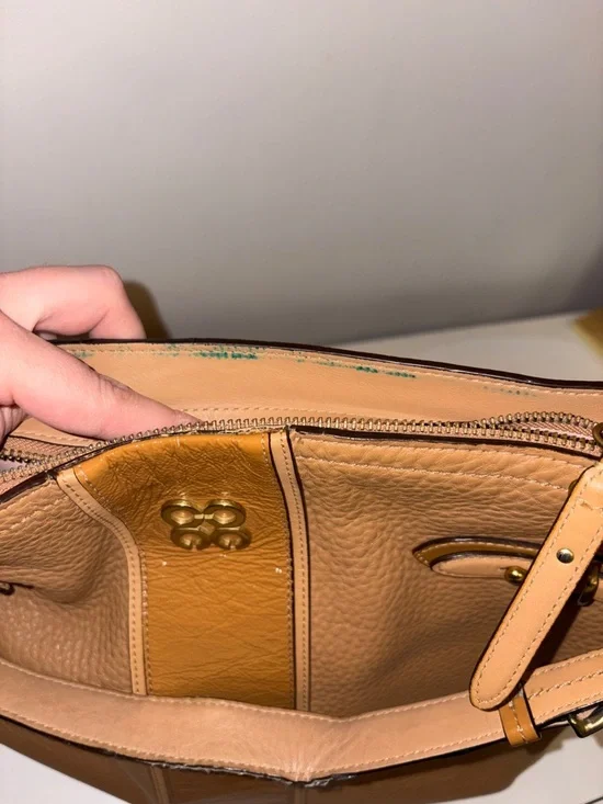 Coach Colette Tan Leather Shoulder Bag with Patent Center Stripe & Gold Hardware - Picture 10 of 12